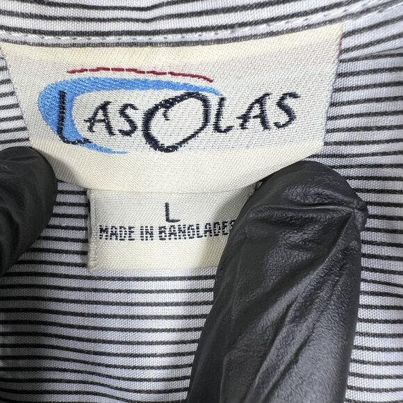 Las Olas Women Shirt L Lighthouse Embroidered Rhinestones Striped Nautical Artsy - Picture 13 of 16